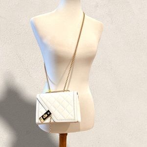 NEW  quilted crossbody WHITE bag gold accents with extendable strand